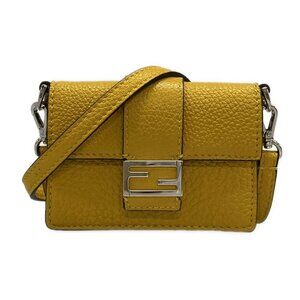 FENDI Micro Flat Baguette 7M0311 Yellow Leather Shoulder Bag